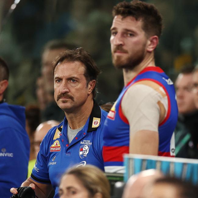 Luke Beveridge and Marcus Bontempelli watch on. Picture: Michael Klein