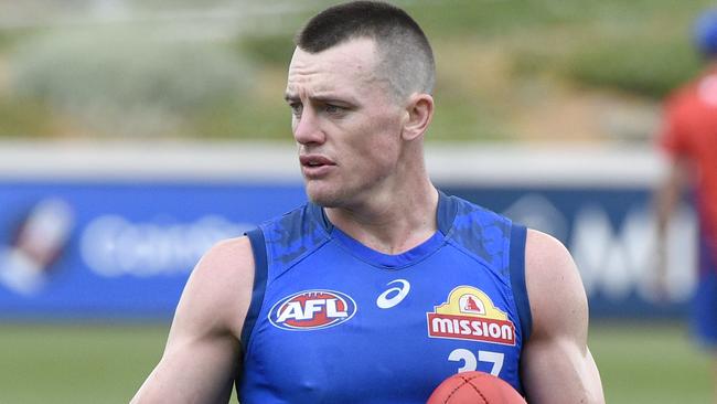 Dom Brew  at training with the Western bulldogs at Whitten Oval. Picture: Andrew Henshaw