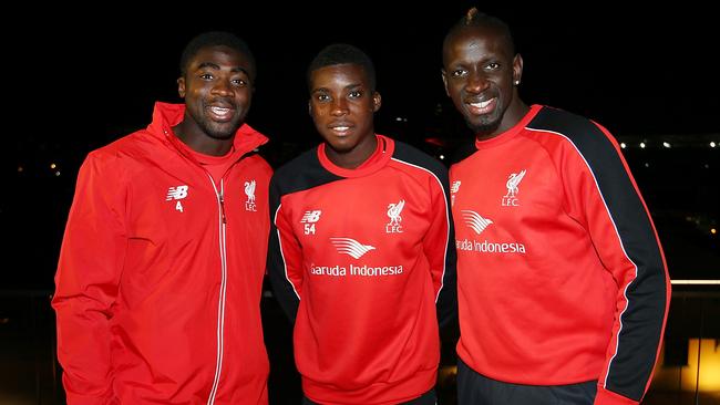 Kolo Toure, Sheyi Ojo and Mamadou Sakho arrive to rename Caxton st as Anfield Road. Picture: Chris Hyde/Getty Images