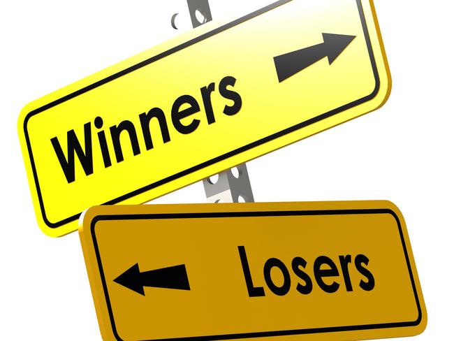 Winners and losers with yellow road sign image with hi-res rendered artwork that could be used for any graphic design.