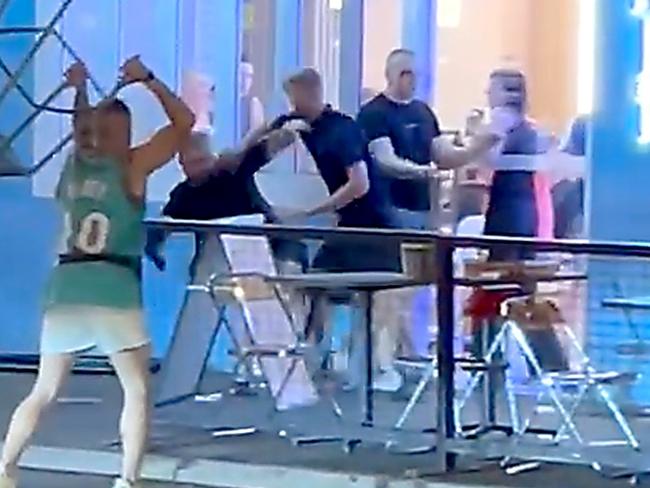 Footage has revealed the moment a violent brawl erupted between at least ten men on Swan St Richmond on Saturday night. Picture: Supplied