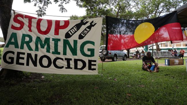 Hundreds of Territorians demonstrated on Invasion Day 2024 by marching from Civic Park through Darwin on Friday, January 26. Picture: Zizi Averill