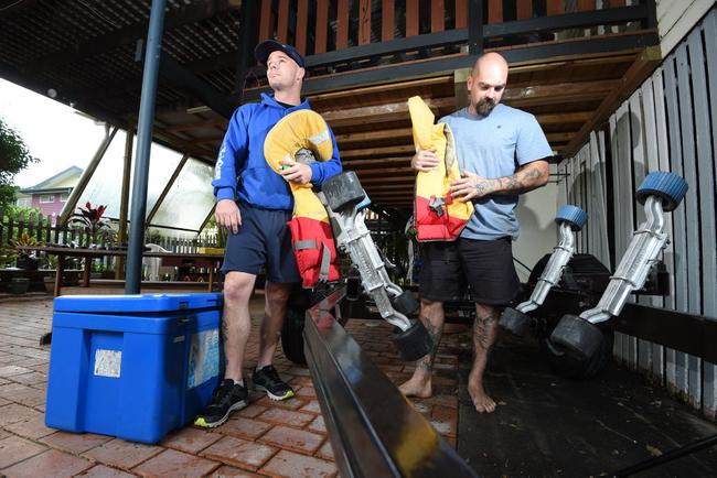 Chris Churchill and Michael Williams survived a chance collision with a whale where there boat sank off Evans Head. Picture: Marc Stapelberg