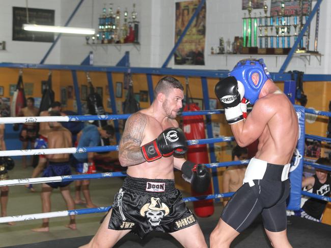 Parr attacks Les Sherington in a sparring session at Burleigh.