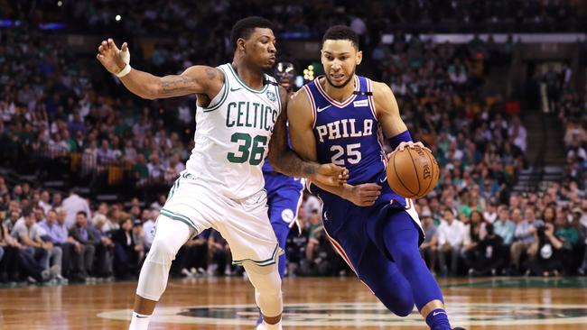 Ben Simmons continued to impress in the NBA last season and will meet fellow Aussie Chris Goulding in a pre-season trial. Picture: Getty