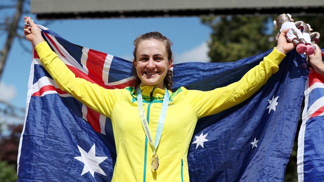 Grace Brown after winning the women’s time trial. Picture: Alex Livesey/Getty Images