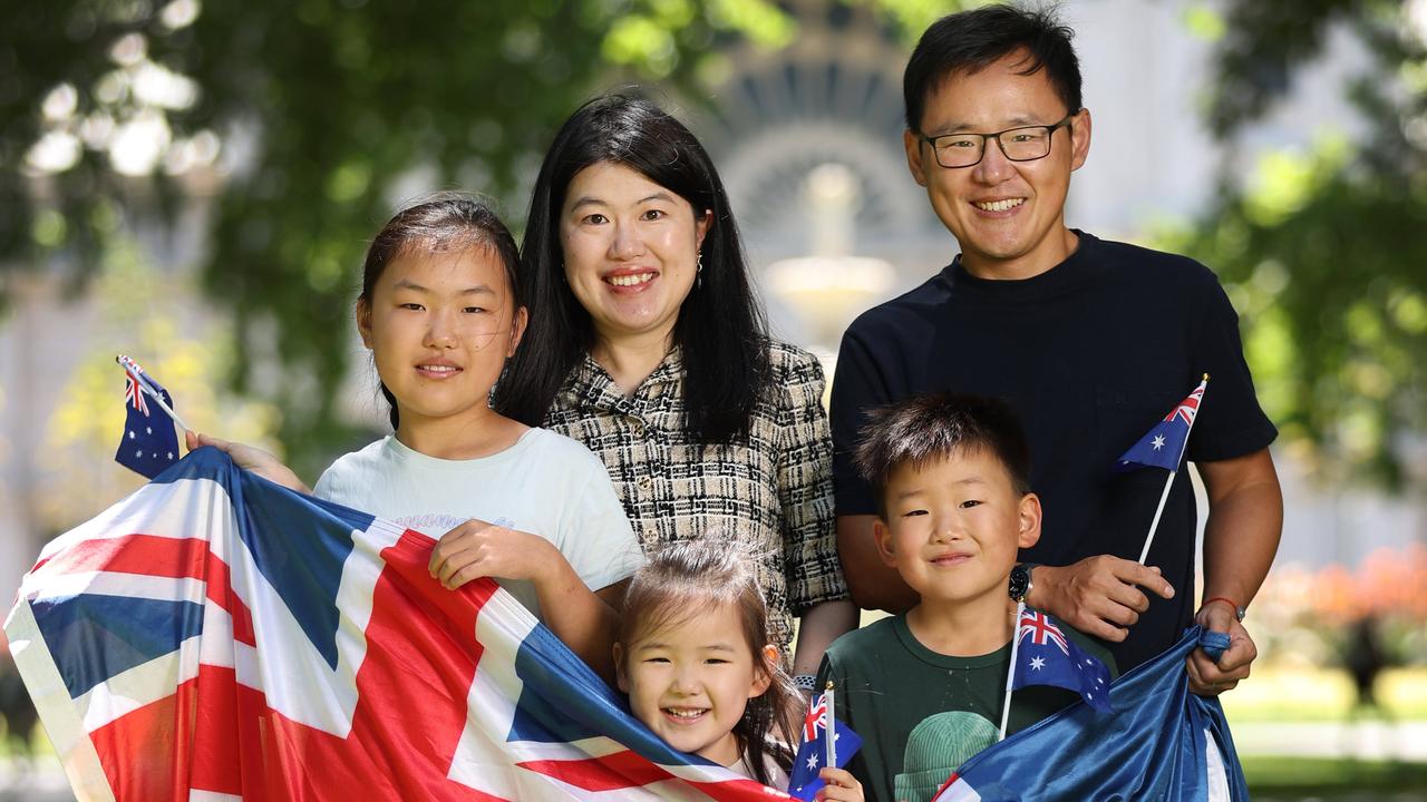 Citizen Ceremony. Chong Zhao with partner Yu Chen, children Ellie 11, Lucas 9 and Valeria 4. Picture: David Caird