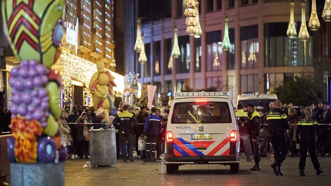 Dutch police close off a street after a stabbing incident in the centre of The Hague, Netherlands. Picture: AP