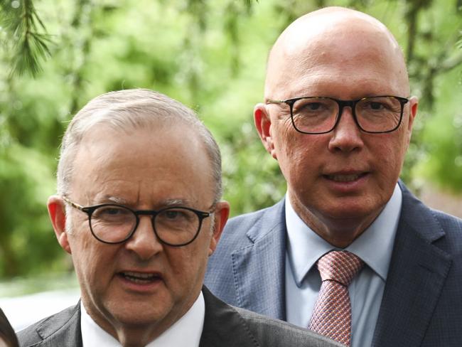 CANBERRA, AUSTRALIA, NewsWire Photos. FEBRUARY 6, 2024: Leader of the Opposition Peter Dutton and  Prime Minister Anthony Albanese attend a Ecumenical service to commemorate the commencement of Parliament for 2024 at St Andrews Presbyterian church in Canberra. Picture: NCA NewsWire / Martin Ollman