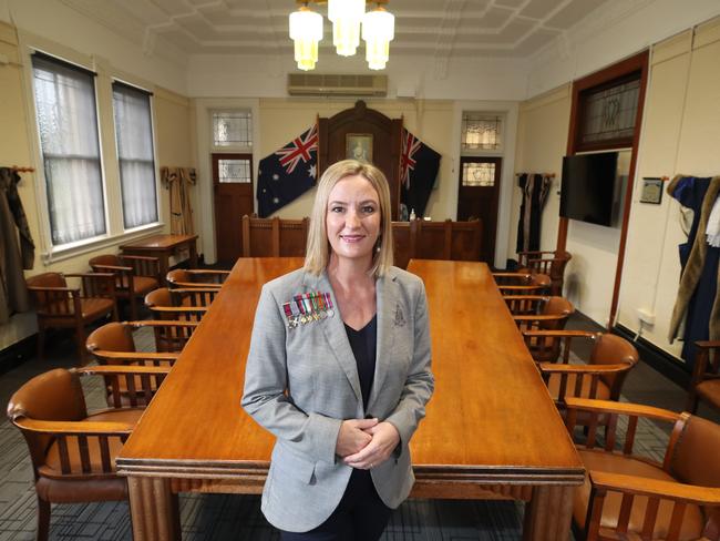 Councillor Brooke Patterson in the Old Gold Coast City Council Chambers in Southport talking about her plans for Anzac Day 2024. Picture: Glenn Hampson.