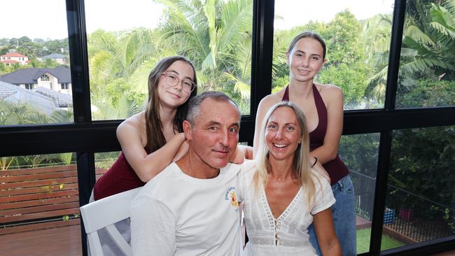 Alysha and Rob and Alysha Pomie are selling their dual-living property in Burleigh Waters. The pair with daughters Mae 12 (left) and Ava 15(right) at the home. Picture Glenn Hampson