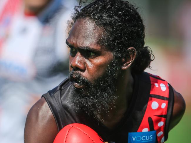 Jason Puruntatameri as Tiwi Bombers V Southern Districts.Picture GLENN CAMPBELL