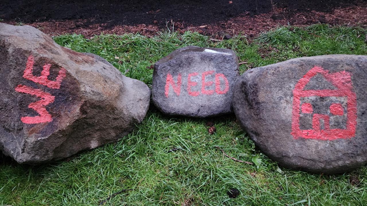 Grassroots Action Network Tasmania protested after the City of Hobart staff moved boulders under trees, which prevented homeless people from pitching their tents. Image: Grassroots Action Network Tasmania.