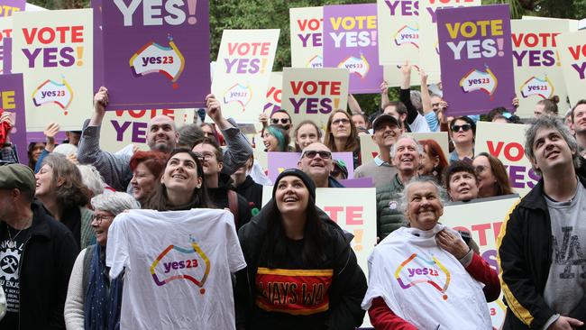 The crowd at Come Together for Yes Hosted By Yes23 to support The Uluru Statement from the Heart at Carclew Arts, North Adelaide. Picture: Emma Brasier