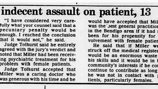 Previous media coverage of Dr Miller’s legal proceedings, which discusses his “problem with female patients”. Picture: Supplied