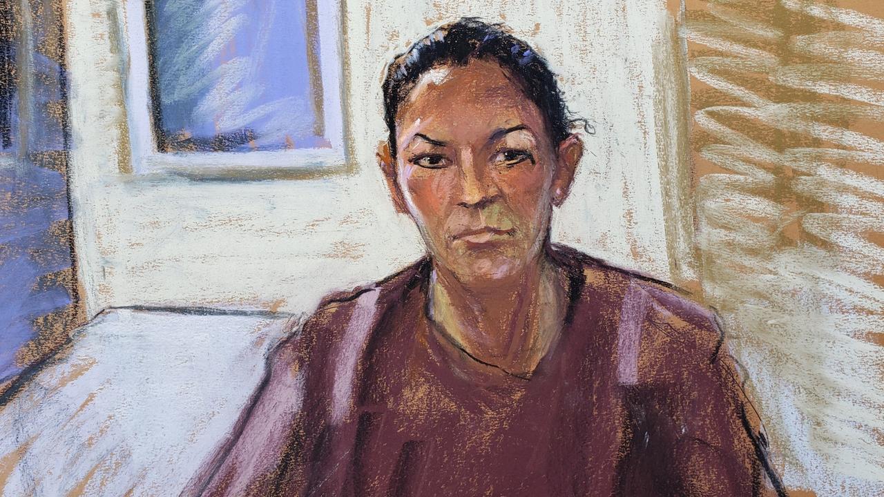 An artist’s sketch of Ghislaine Maxwell as she appeared via video link during her arraignment hearing. Picture: Jane Rosenberg/Reuters