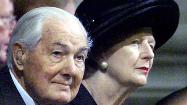 Margaret Thatcher and the Labour prime minister she defeated, James Callaghan, at a memorial service in London for victims of 9/11. Picture: AFP