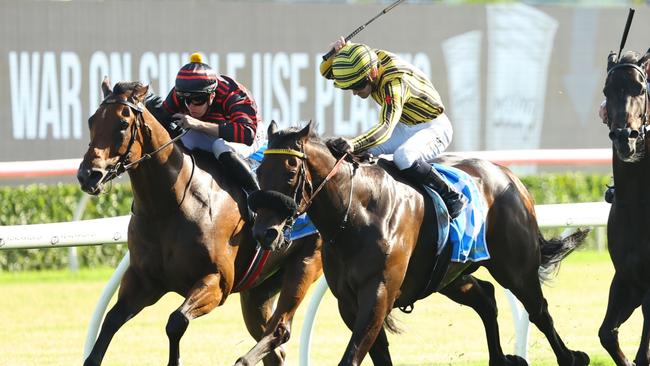SYDNEY, AUSTRALIA - DECEMBER 14: Tyler Schiller riding Jedibeel Ã¢â¬â¹wins Race 9 Racing & Sports Razor Sharp Handicap during Sydney Racing at Royal Randwick Racecourse on December 14, 2024 in Sydney, Australia. (Photo by Jeremy Ng/Getty Images)