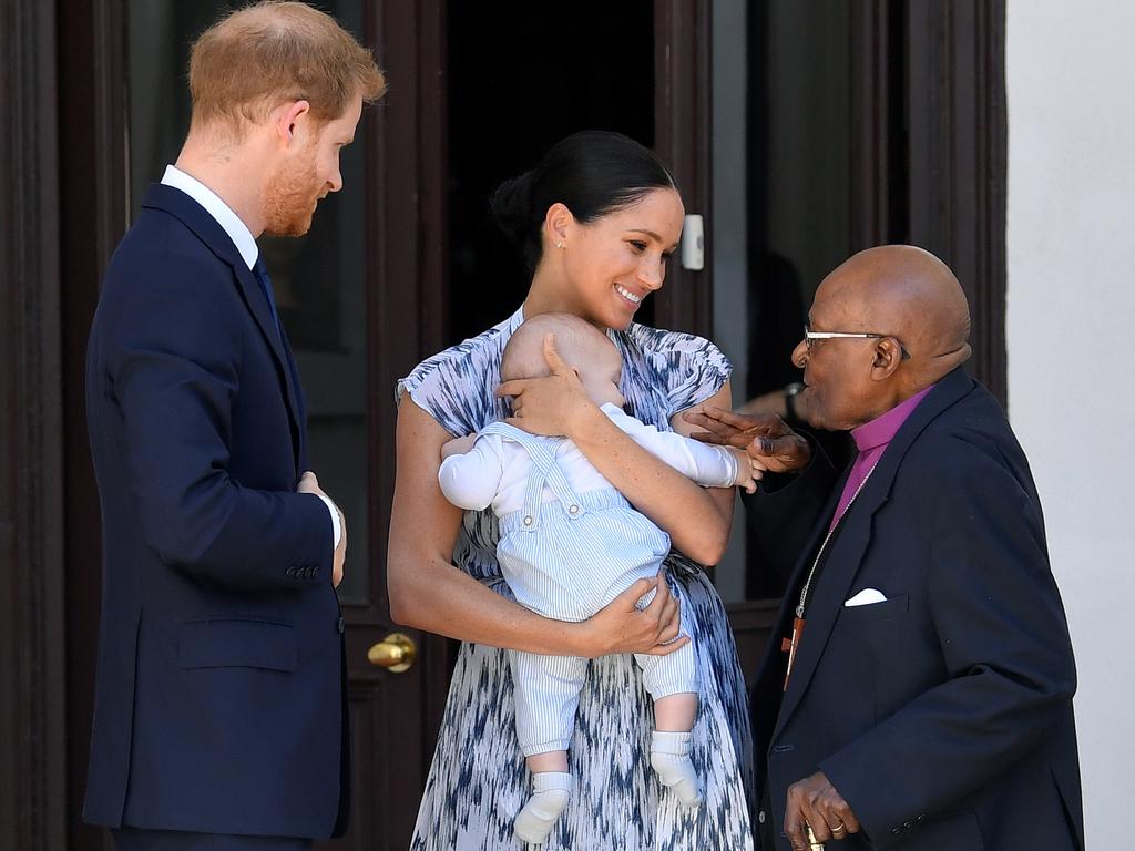 The private visit with Archbishop Desmond Tutu was the perfect time for Archie to make an appearance. picture: Toby Melville/Getty Images