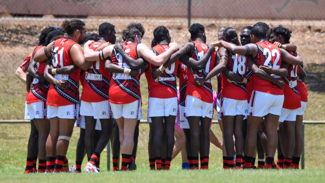 Tiwi Bombers had a good showing against Districts in their first game of the 2023-24 NTFL season. Picture: Tymunna Clements / AFLNT Media