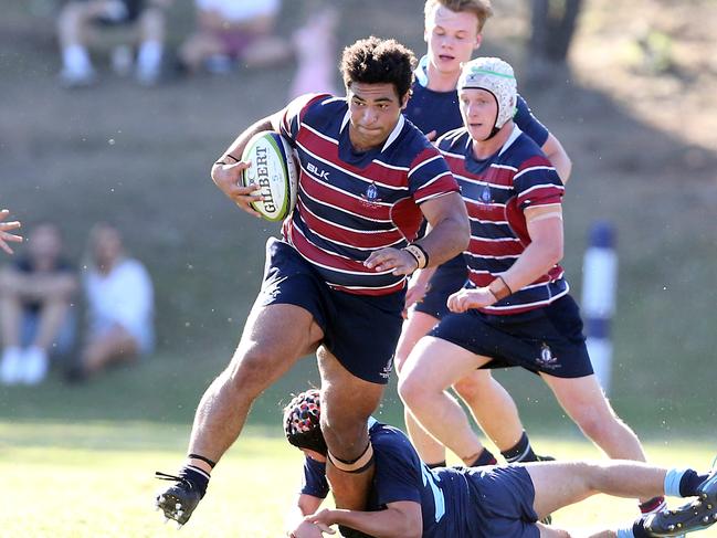 GPS First XV schoolboy rugby union - The Southport School vs. Brisbane Grammar School (blue) at The Village Green.Photo of Zane Nonggorr.Photo by Richard Gosling