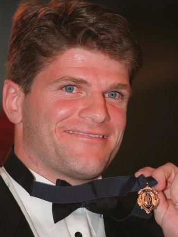 1997: St Kilda’s Robert Harvey with his Brownlow Medal. Picture: NewsCorp <a href="http://www.heraldsun.com.au/entertainment/brownlow-red-carpet" target="_blank">MORE BROWNLOW COVERAGE</a>