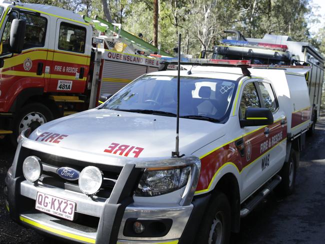 Emergency Service Crews at the bottom of  Mount Ngungun where a woman has died after falling about 50 metres. Photo Lachie Millard