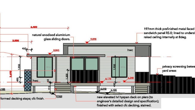 Architectural drawings of the granny flat Jarryd Hayne is building at the rear of his mum's Umina Beach property. Picture: supplied