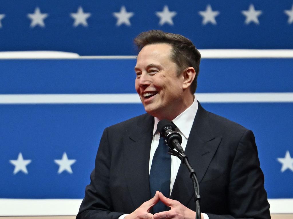 Tesla and SpaceX CEO Elon Musk is pictured speaking at the inaugural parade inside Capitol One Arena. Picture: AFP