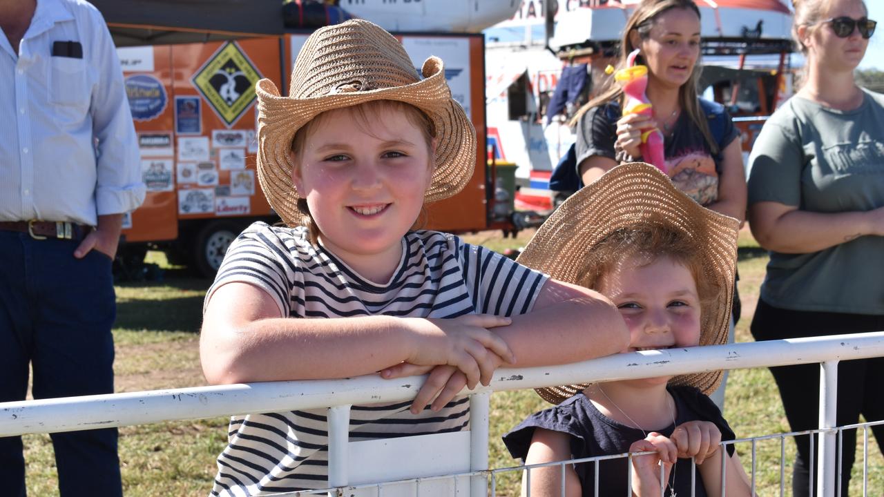 Claire and Emily Holcombe of Proserpine were excited to watch the duck races at Show Whitsunday on Saturday. Picture: Kirra Grimes