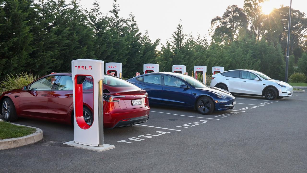 Tesla charging stations have more chargers than public stations. Picture by Toby Hagon.