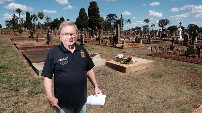 Toowoomba United RSL Sub Branch resource officer Lindsay Morrison at what is believed to be the grave site of World War I soldier Haim Justus Heinrich.