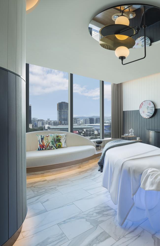 A treatment room at W Brisbane's Away Spa offers views over the Brisbane River.