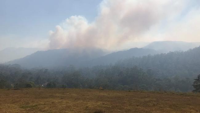 Bushfires burn on the eastern side of Terania Creek.