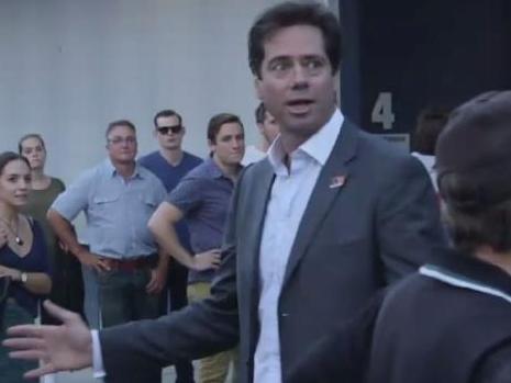 Gillon McLachlan addressing locked out fans at the 2017 AFLW season-opener.