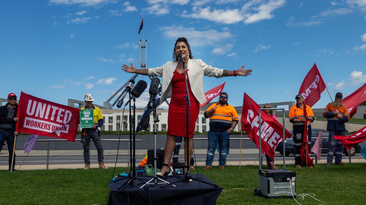 Senator Lidia Thorpe delivered a passionate address to a protest outside Parliament House. Picture: NCA NewsWire / Gary Ramage