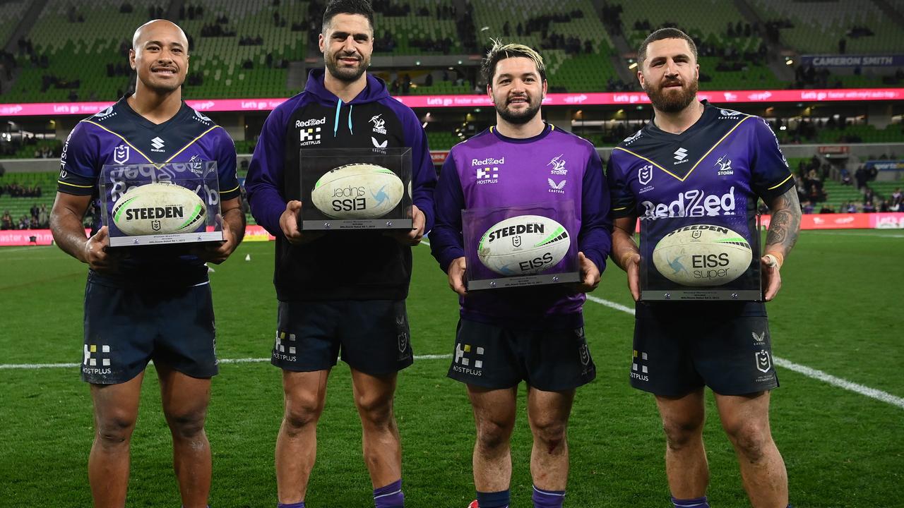 Storm are motivated by farewells to Felise Kaufusi, Jesse Bromwich, Brandon Smith and Kenny Bromwich. Picture: Quinn Rooney/Getty Images