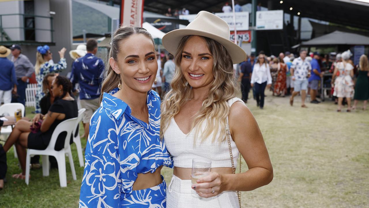 Gemma Crichton and Erin Herbert at the Gordonvale Cup races, held at the Gordonvale Turf Club. Picture: Brendan Radke