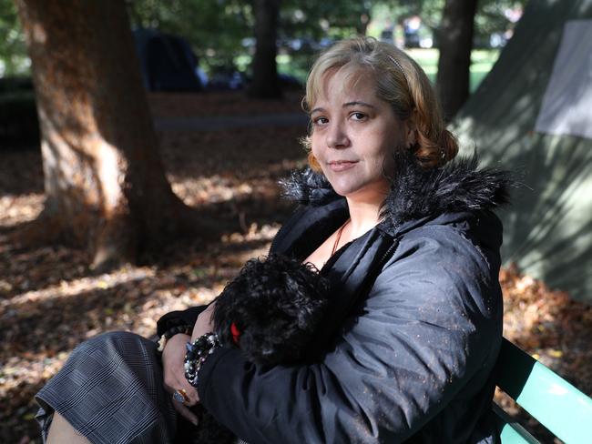 Kerry lives with her dog and cat in the park. Picture: John Grainger