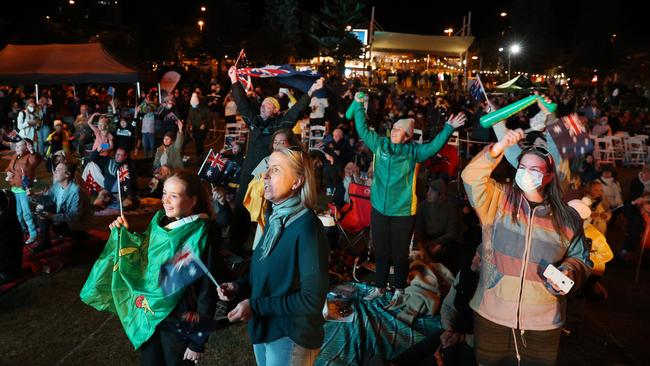 Scenes at Kings Beach Caloundra as Brisbane is announced as the host of the 2032 Olympic Games. Picture Lachie Millard