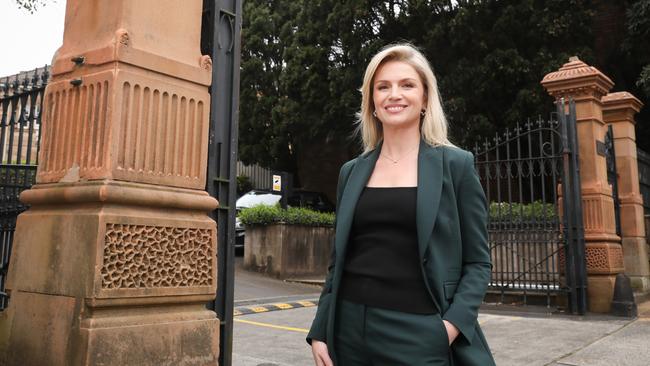 Freyer outside the gates of Ascham School on New South Head Road. Picture: Renee Nowytarger