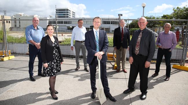 CQUniversity is planning to build a new $50m Cairns campus, with the assistance of the federal government, on the old post office site on the corner of Hartley and Grafton streets. Member for Leichhardt Warren Entsch, CQU Associate Vice President Jodie Duignan-George, David Kempton of Regional Development Australia, CQU Professor and President Nick Klomp, Emeritus Chancellor Stanley Jones AO, Emeritus Professor Scott Bowman and Cairns Mayor Bob Manning in 2020. PICTURE: BRENDAN RADKE