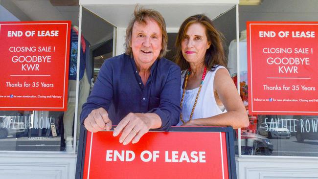 Neville and Petrine Quist at their Saville Row menswear store in Hyde Park. Picture: AAP/Brenton Edwards