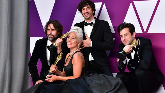 Best Original Song winners for Shallow from A Star is Born Lady Gaga, Mark Ronson, Anthony Rossomando and Andrew Wyatt. Picture: AFP