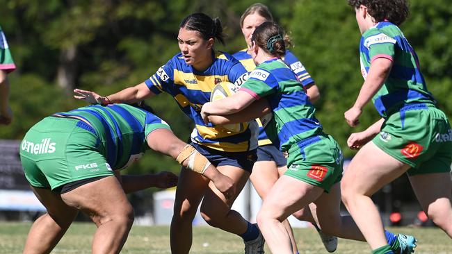 Easts player runs it up against GPS. Picture, John Gass