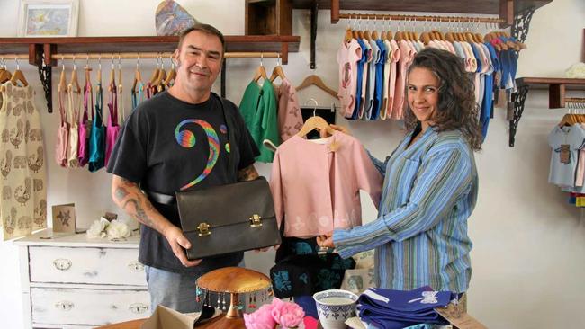 CRAFTY COUPLE: Speaking Stones Creations Amy Jung and Rikina Leather Craft's Matt Woodrow have opened a new store at 21 Carrington St, Lismore, Genuine Cottage Crafts, to showcase their beautiful handmade products. Picture: Alison Paterson