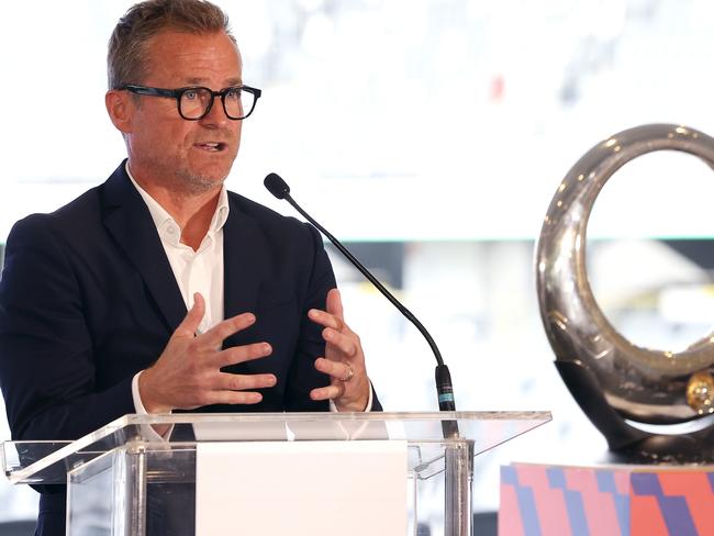 SYDNEY, AUSTRALIA - DECEMBER 12: Danny Townsend, CEO of the APL speaks to the press during an A-Leagues Grand Finals media opportunity at CommBank Stadium on December 12, 2022 in Sydney, Australia. (Photo by Mark Kolbe/Getty Images for APL)