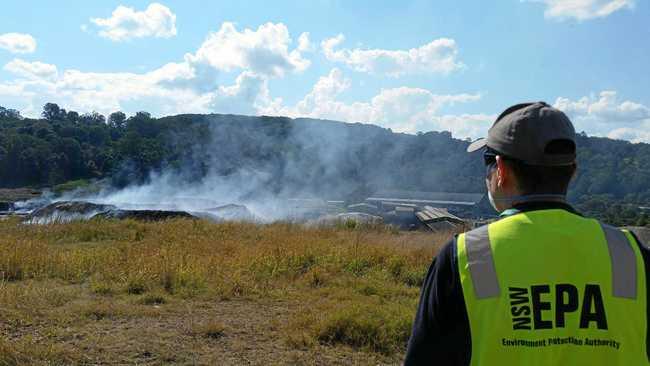 EPA MONITORING: North Coast-based EPA Unit Head Waste Compliance, Scott Hunter watching the fire at the Lismore Recycling & Recovery Centre in Wyrallah Rd from a safe distance. Picture: Supplied