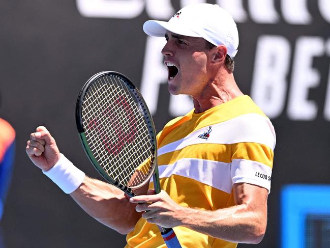 A roar of delight for O’Connell as the gravity of his achievement sinks in. Picture: AFP