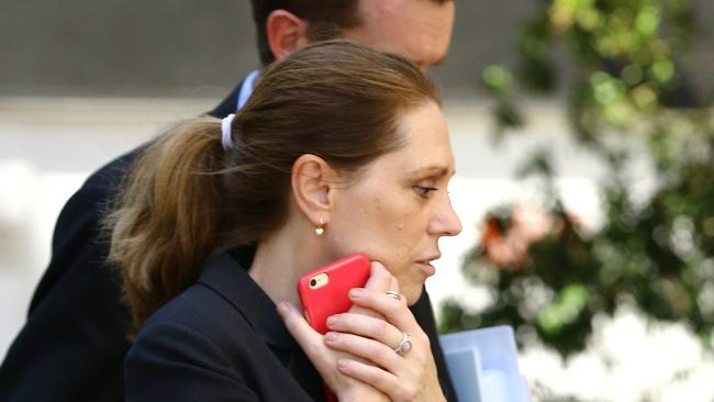 Catherine Hill, who has won her sexual harassment case, leaves court. Picture: AAP/David Clark